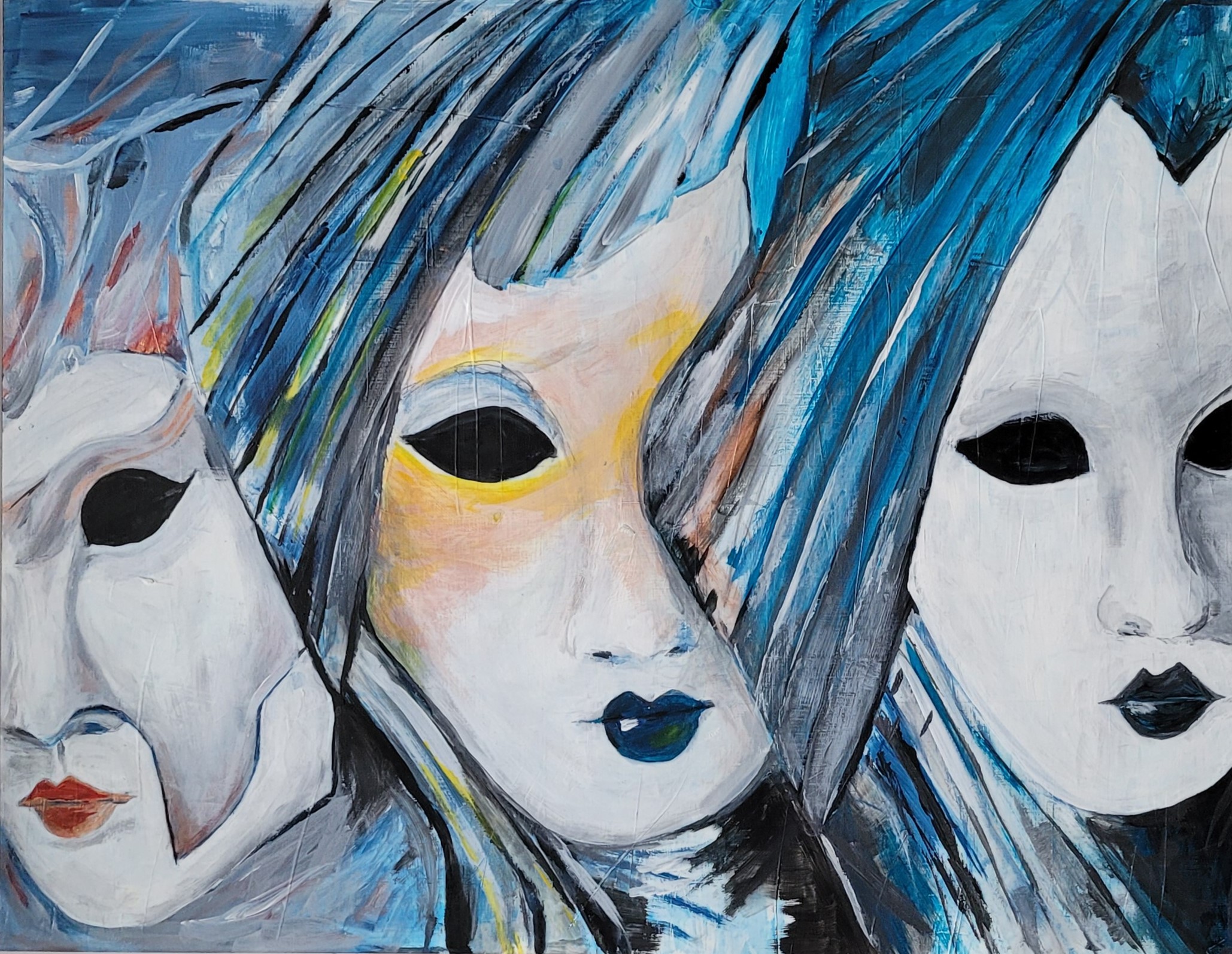 Gemaltes Portrait auf einer Leinwand - Venezialische Masken