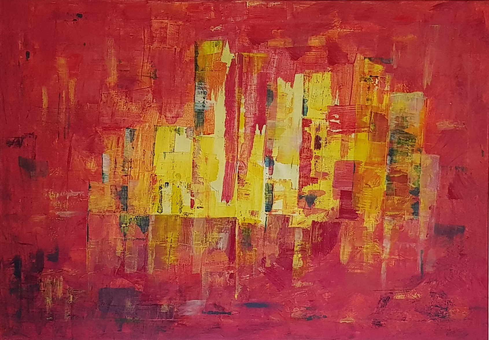 Werk auf einer Leinwand - Skyline in rot und gelb