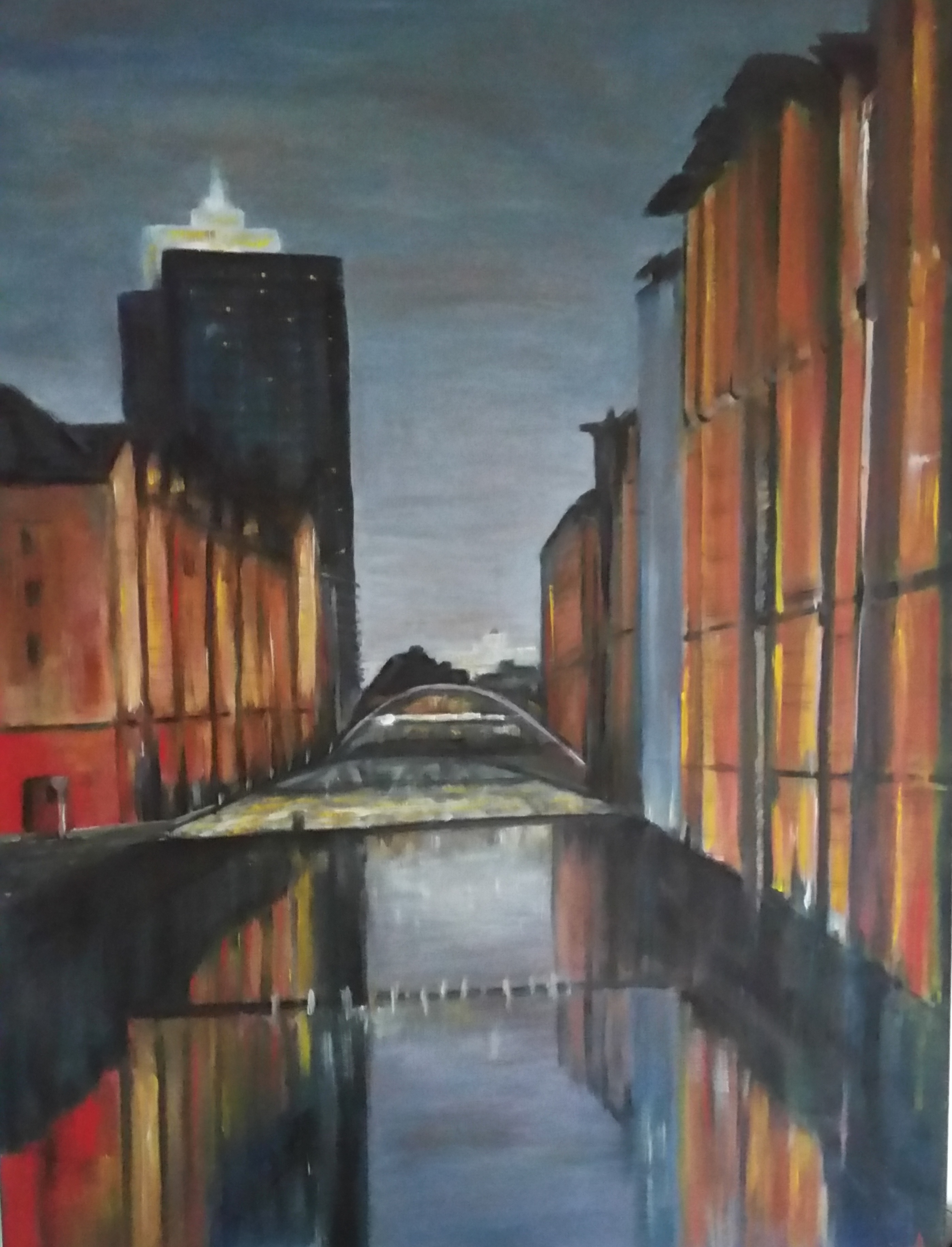 Werk auf einer Leinwand - Blick in die hamburger Speicherstadt in Öl